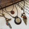 Women's Retro Zen Feather Pendant Beaded Necklace