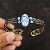 Blue Lace Agate Cuff Bracelet Blue Chalcedony & Swiss Blue Topaz Beads Bangle Copper Wire Wrapped Handmade Jewelry Adjustable Cuff Bracelet