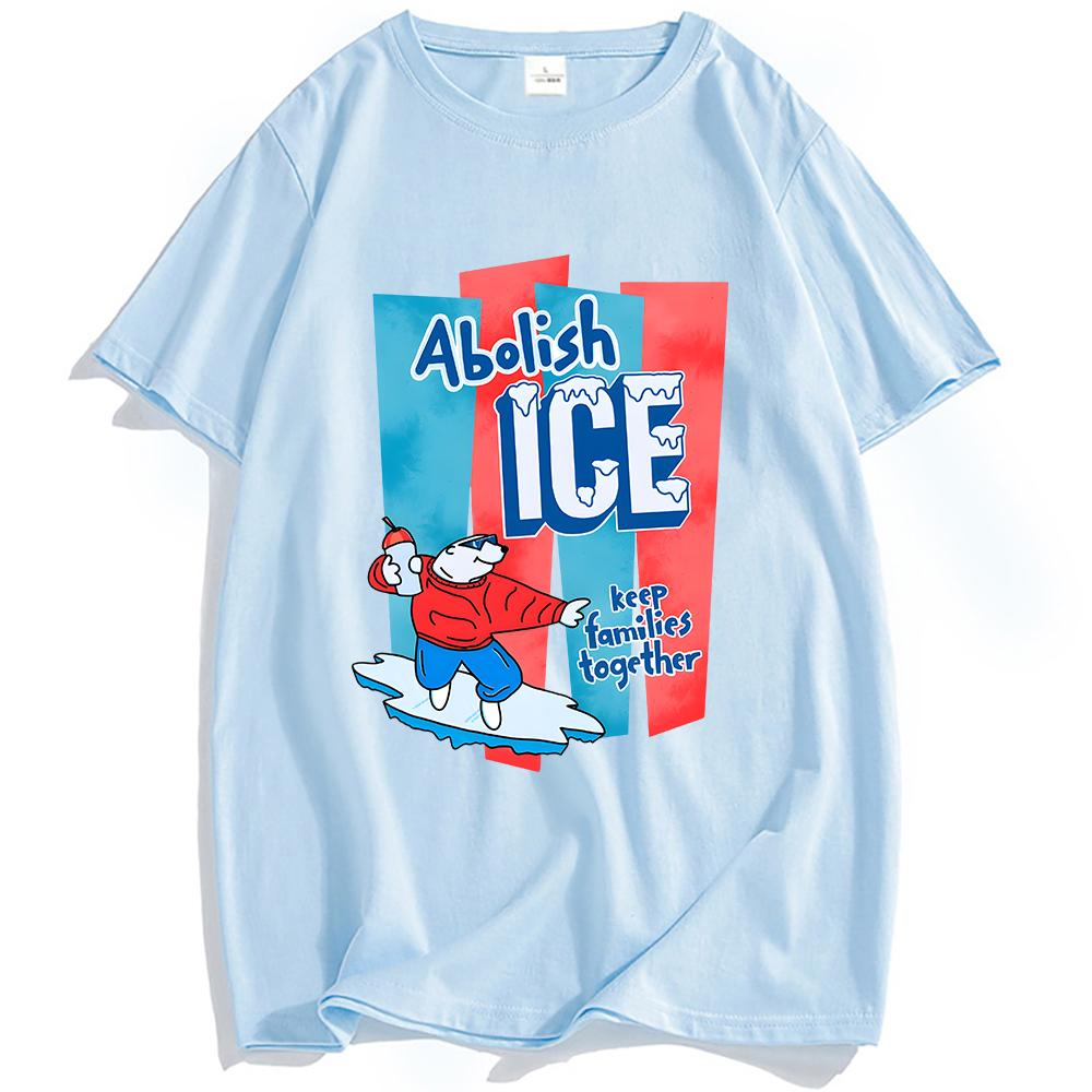 Футболка Abolish Ice America Летняя с коротким рукавом Хлопковая с круглым вырезом Унисекс Футболки Повседневные Свободные Футболки с графическим принтом