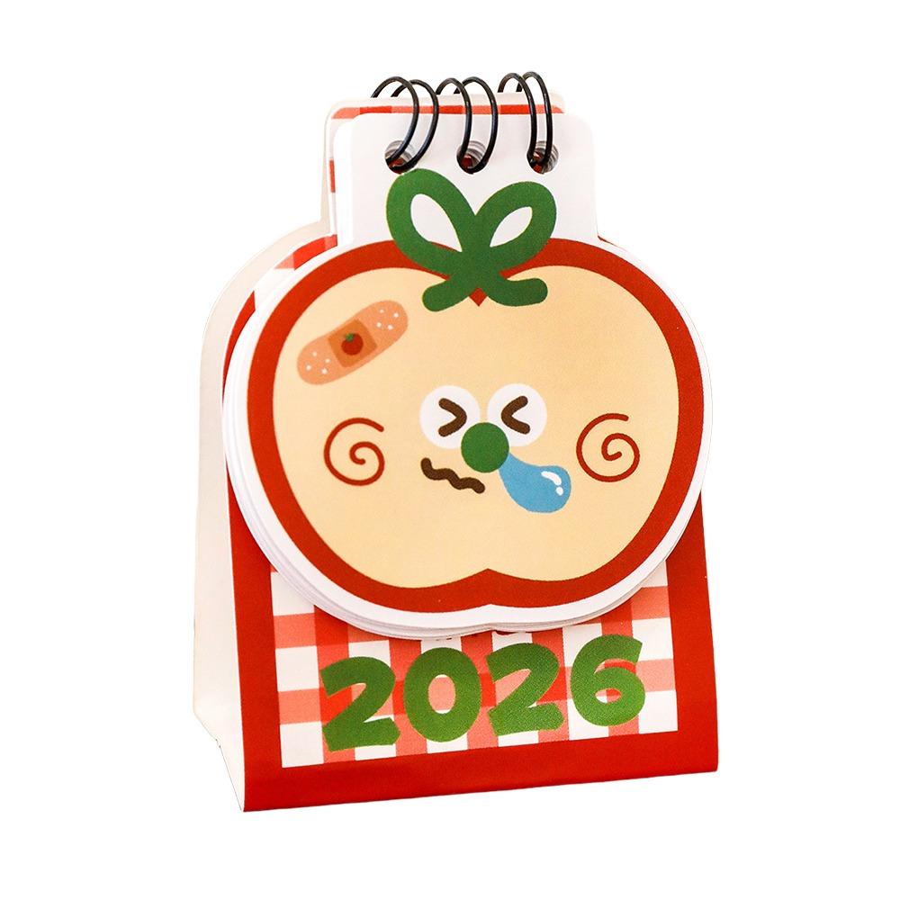 Простой Мини 2026 Настольный Календарь Форма Фрукта Спиральное Скрепление Планировщик Расписания Портативный Мультяшный Настольный Календарь Настольное Украшение