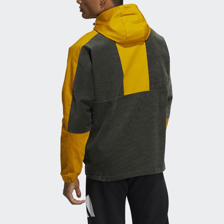 Adidas Вельветовая спортивная куртка с капюшоном и цветными блоками, мужская верхняя одежда с полумолнией и логотипом, темно-коричневая HD0366