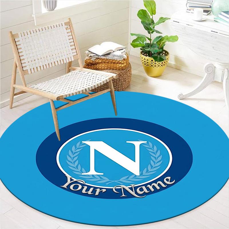 Napoli Crest Custom Name Round Area Rug Carpet Rug For Living Room Bedroom Sofa Playroom Decor Nonslip Floor Mat