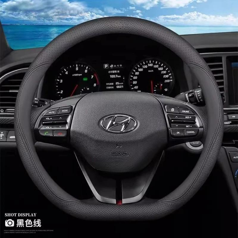 Leather Car Steering Wheel Cover for Hyundai I30 Ioniq I20 I10 I40 Staria Inster Tucson Accent I30n IX35 Kona Creta Accessories WW42
