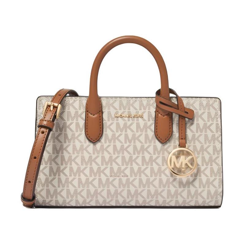 MICHAEL KORS Scarlett Adjustable Detachable Shoulder Strap Faux Leather Handbag Mini Women's Vanilla White and Acorn Brown
