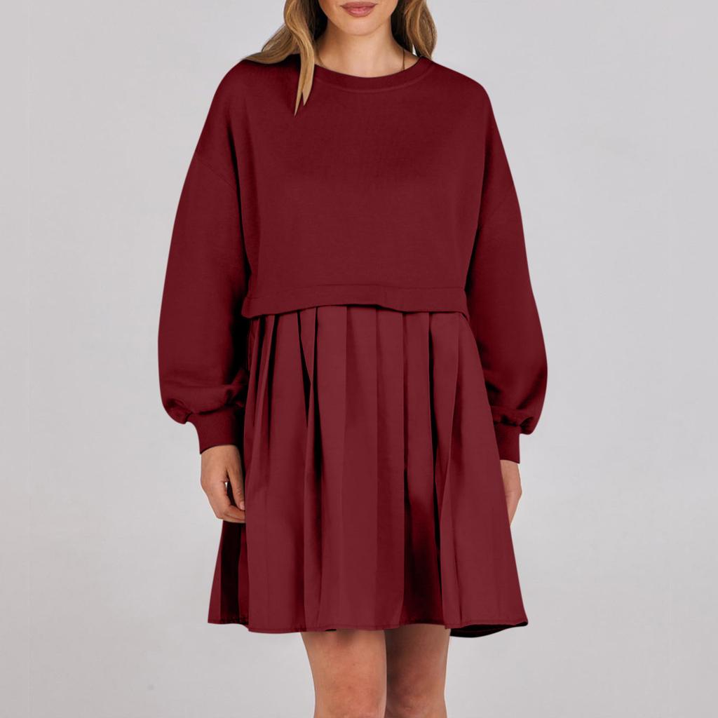 Женское платье-толстовка большого размера с длинным рукавом в стиле пэчворк, пуловер, топы, платье-толстовка