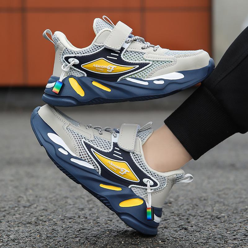 Обувь для мальчиков, спортивная обувь, осенние школьные кроссовки для бега, детская сетчатая кожаная повседневная обувь для среднего и старшего возраста, нескользящая и износостойкая