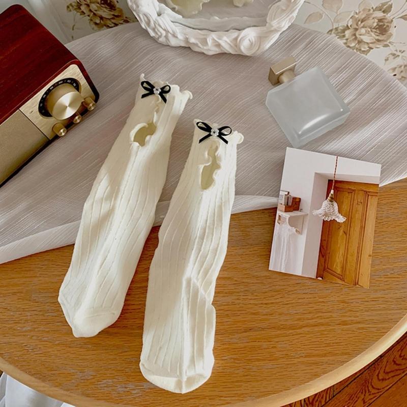 Носки для балета Hollows Y2K Flash Однотонные Банты Дышащие Милые Чулки Хлопок Короткие Для Женщин Лето