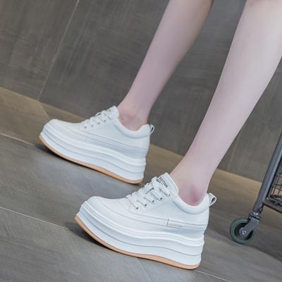 Весенне-осенняя женская обувь новая танкетка маффин толстая подошва внутренняя высота увеличение маленькие повседневные одинарные туфли