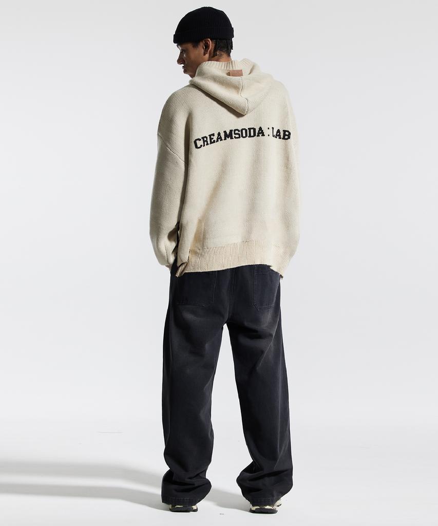 CREAM SODA LAB Cl Washed Graphic Jacquard Hoodie Knit Beige