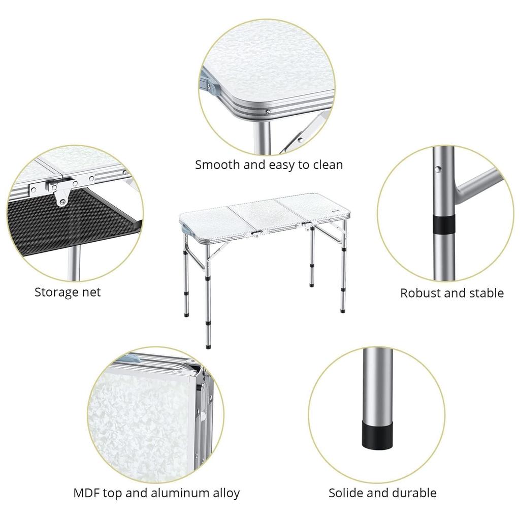 Anbte Кемпинг складной 90см x 40см 3 Регулируемая высота алюминиевый складной стол Кемпинговый стол Портативный стол для пикника Стол с сеткой для хранения и сумкой для