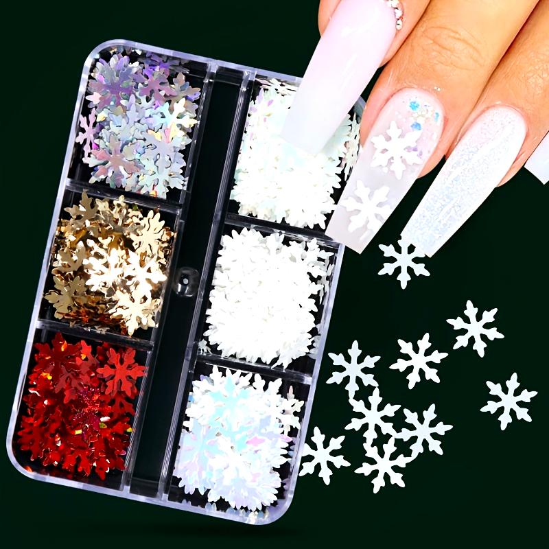 Christmas Theme Nail Glitter Sequins Set 3D Snowflakes Stars Xmas Tree Shapes, Hexagonal Mixed Flakes for DIY Winter Manicure