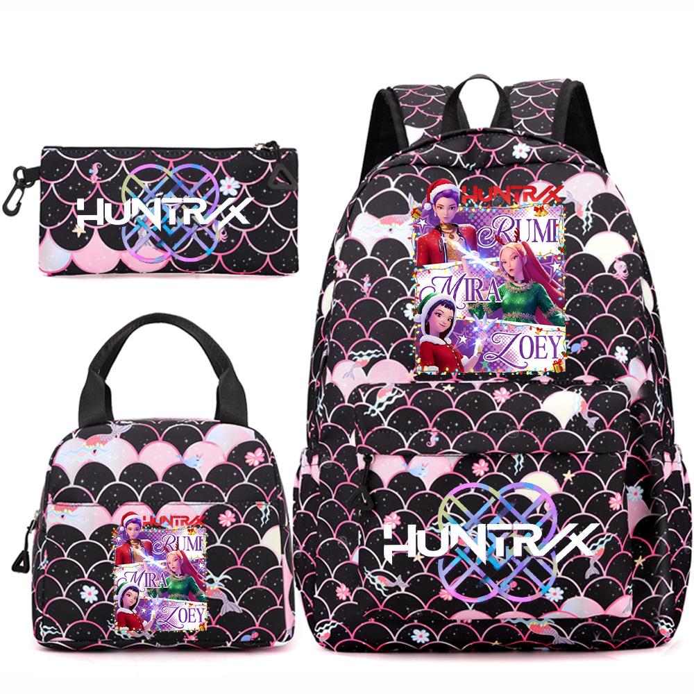 3Pcs/set Christmas KPOP Printed Backpack Handbag Pencil Case for Teenger Student Girl Boy Schoolbag Kid Bookbag Large Capacity Travel Bag Gift