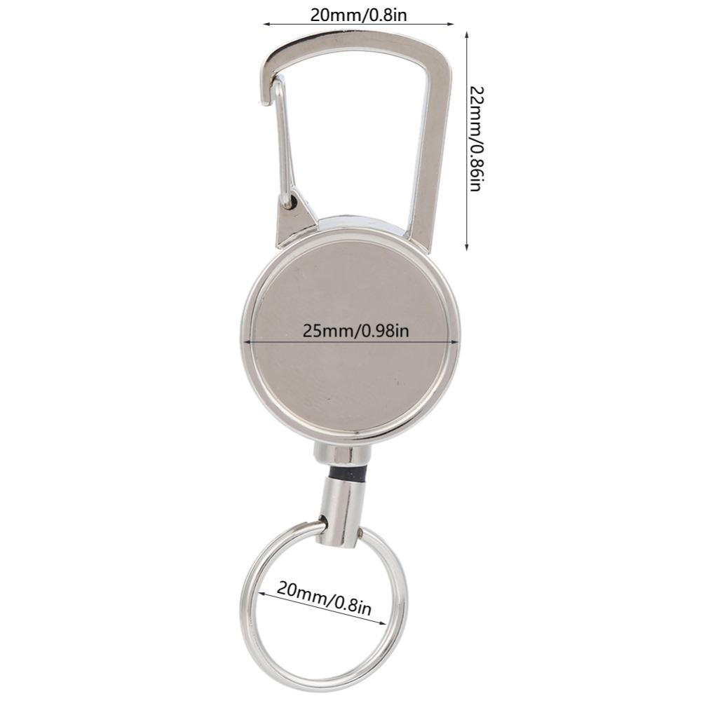 2 Pcs All Metal Key Ring 2.5cm Retractable Keychain Durable ID Badge Holder Camping