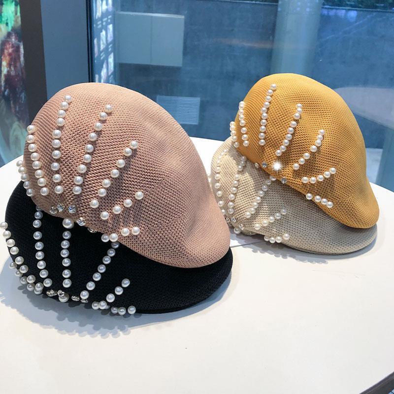Новый осенне-зимний шерстяной берет с жемчугом и стразами, женская кепка в британском стиле ретро, ​​корейская версия, детская шляпа японского художника Mujer