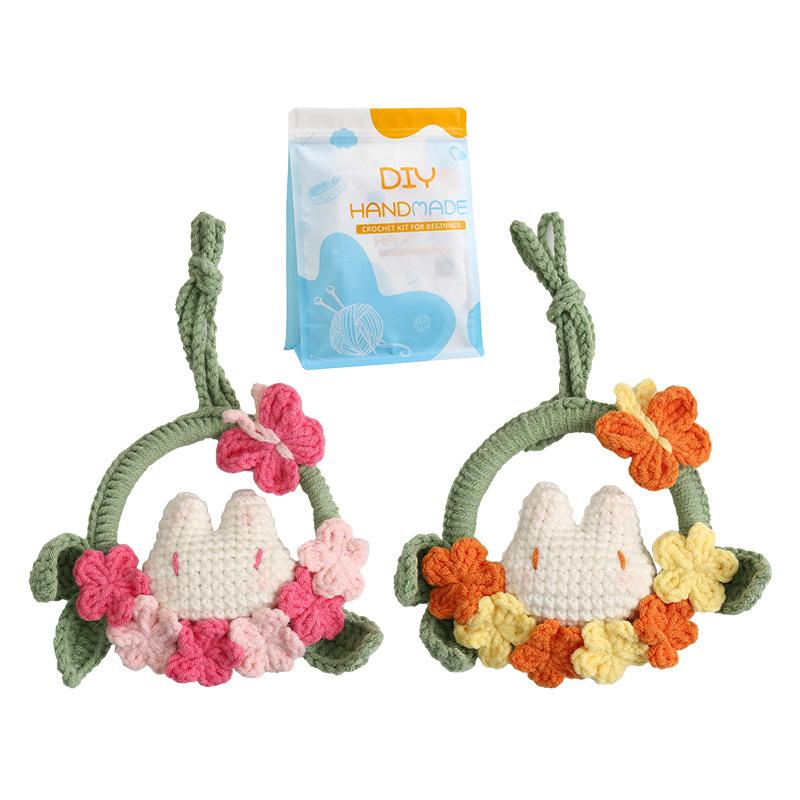 Creative rabbit fur yarn knitting car pendant exquisite girl's car rearview mirror hanging ornament flower car hanging material pack