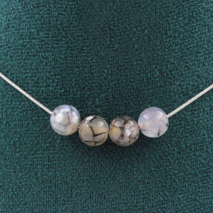 Stones and Minerals. Necklace 4 Beads Dragon Vein Agate 8 Mm. Steel Chain Necklace Women, Men. Customizable Size.