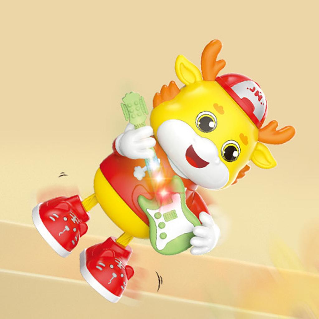 Электрическая танцующая гитара Дракон Музыкальная игрушка с мигающим светом Мультяшный поющий дракон Кукла Игрушка для обучения ползанию малыша