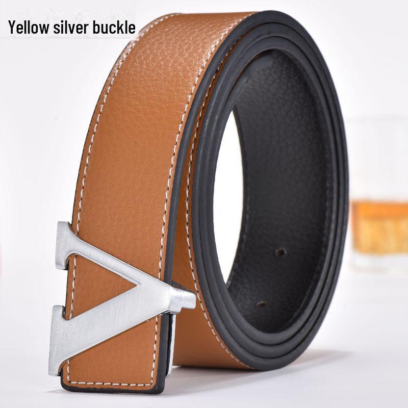 Men's Korean Style Genuine Leather Belt with Smooth V Buckle