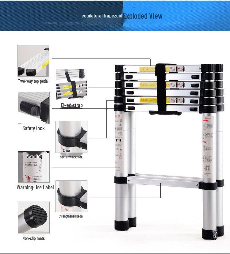Портативная алюминиевая телескопическая лестница-стремянка - Многоцелевая, складная, односторонняя для бытового или инженерного использования