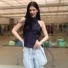 2023 Summer Sexy Y2k Crop Tank Tops Streetwear Halter T-shirt For Women Irregular Diagonal Buckle Vest Blouse Party Teens 24819