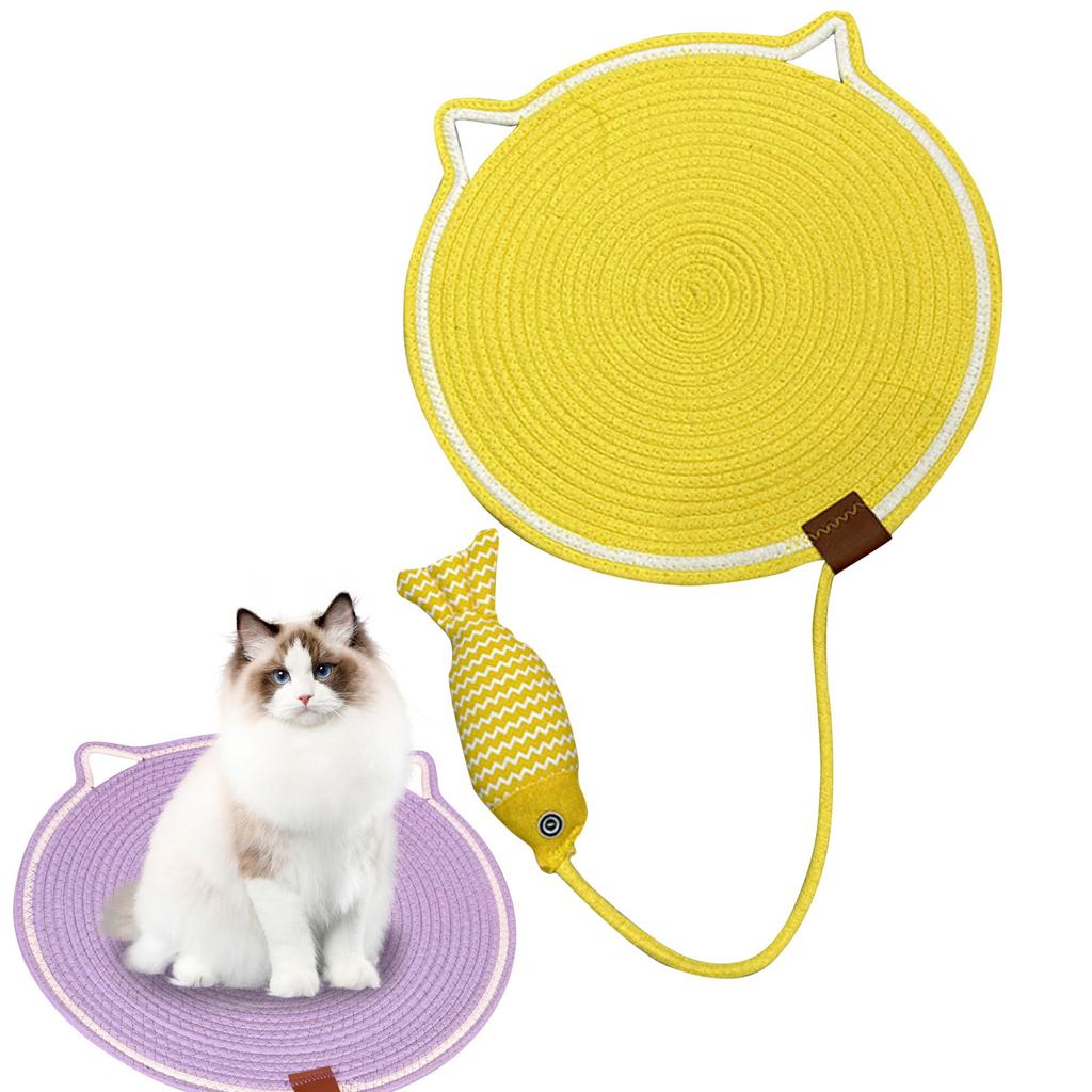 42CM Woven Cat Scratching Pad With Fish Toy, All-Season Pet Resting Mat For Cats