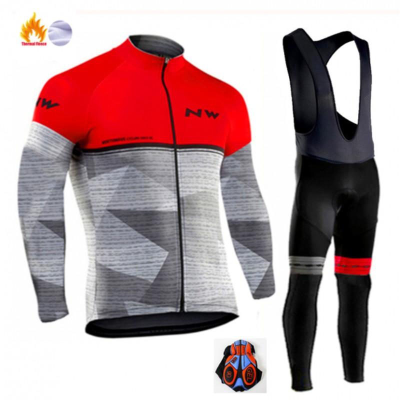 Northwave Thermal Fleece Cycling Jersey Pants Set Winter Warm Long Sleeve Full Kit Men Women
