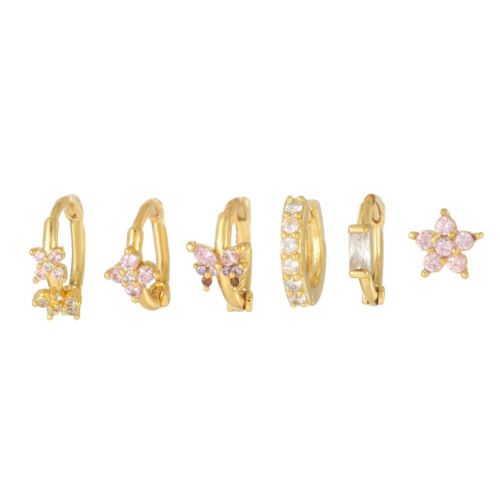 6Pcs Ear Decor Zircon Earring Set Copper Crystal Ear Studs Creative Flower Butterfly Earrings Party