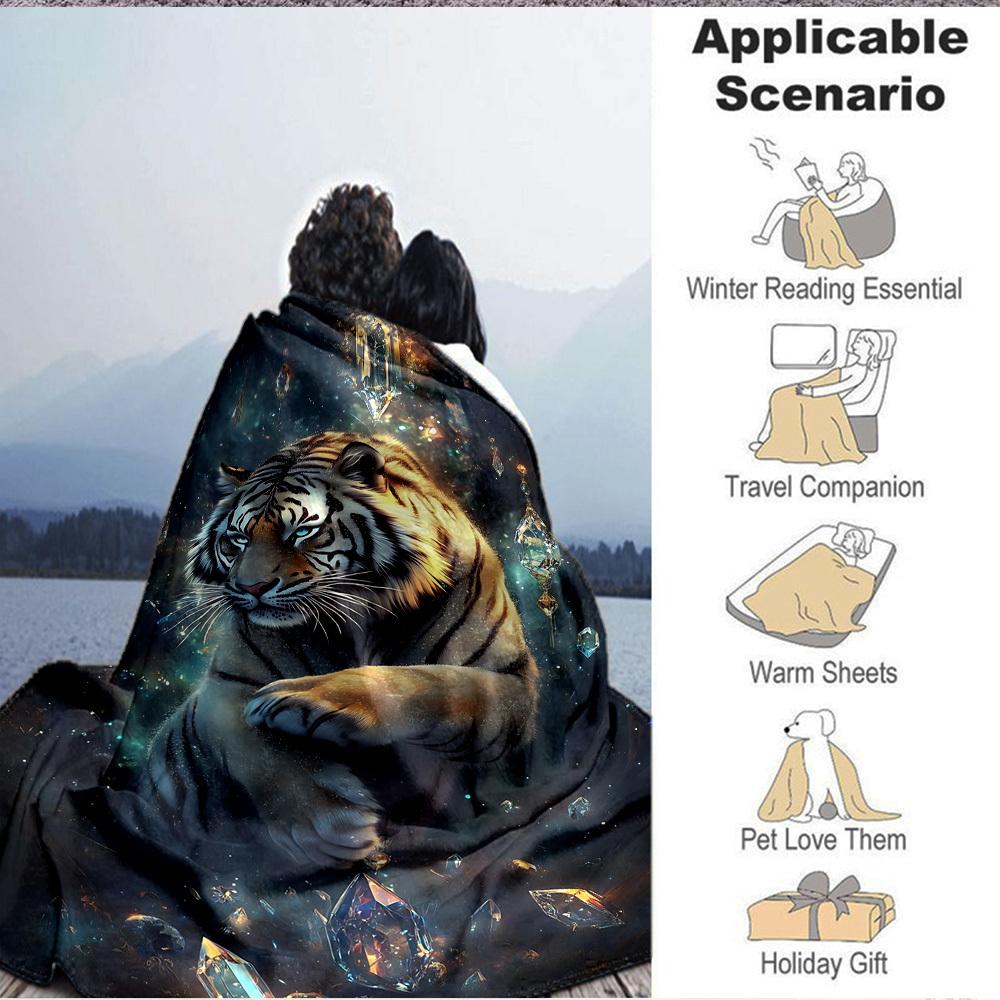 1pc Tiger Crystal Fantasy Blanket - Lightweight Flannel Fleece with Digital Printing, Soft Warm for Sofa, Travel, Camping, Office yy251018296
