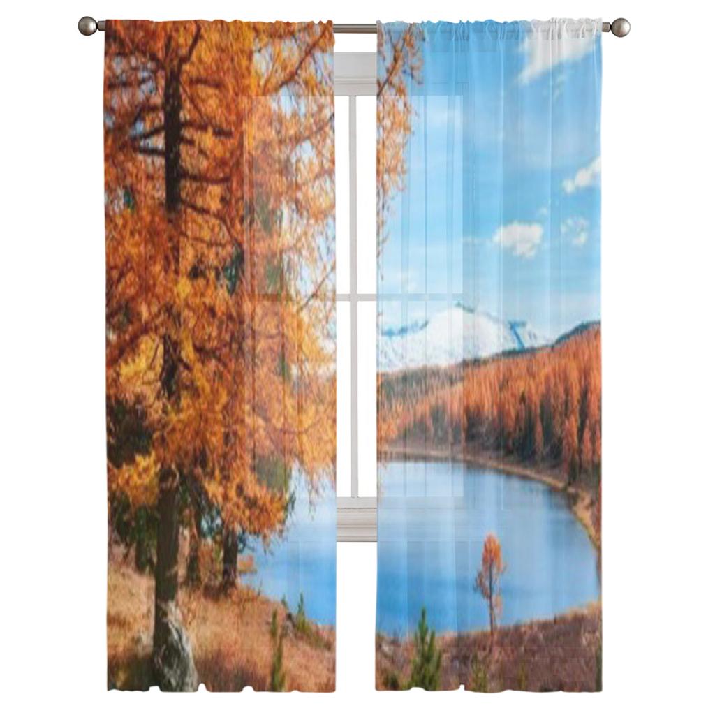 Climbing In Mountains Beautiful Autumn Sheer Curtains For Bedroom Living Room Tulle Curtains For Kitchen Window Voile Curtains