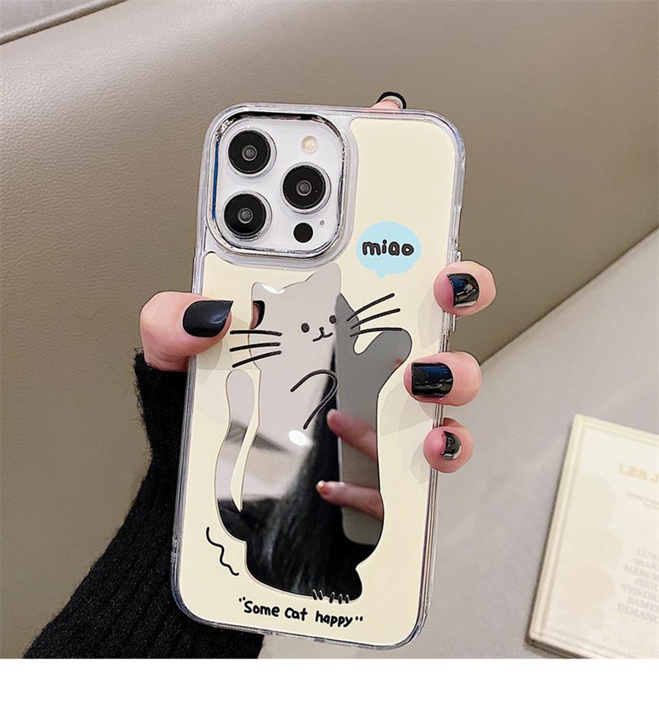 Противоударный чехол для телефона с милым котом и мультяшным зеркалом для макияжа для Iphone 14 Pro 11 12 13 Pro Max, забавный мягкий чехол на заднюю панель