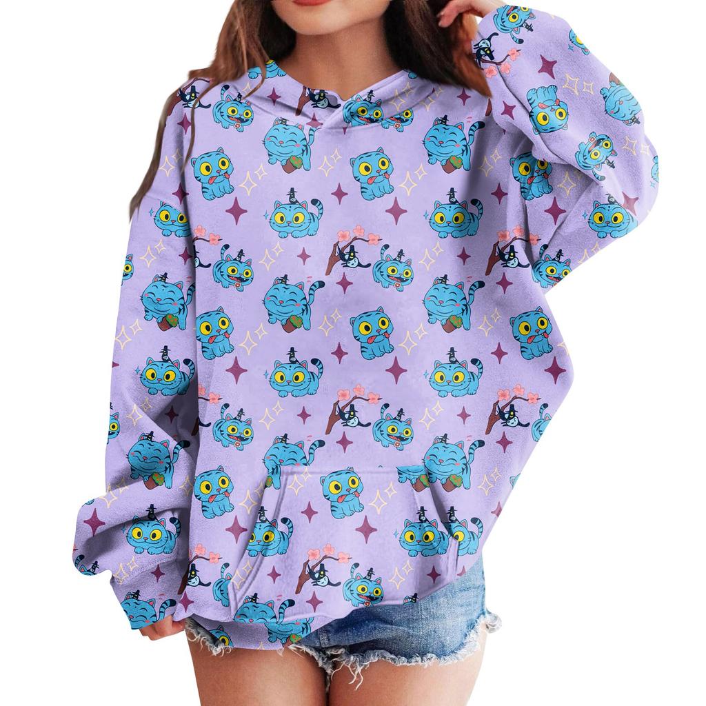 Sweatshirts For Teen Girls Hoodies Long Sleeve Drawstring Pullover Cute Printed Hoodie Top