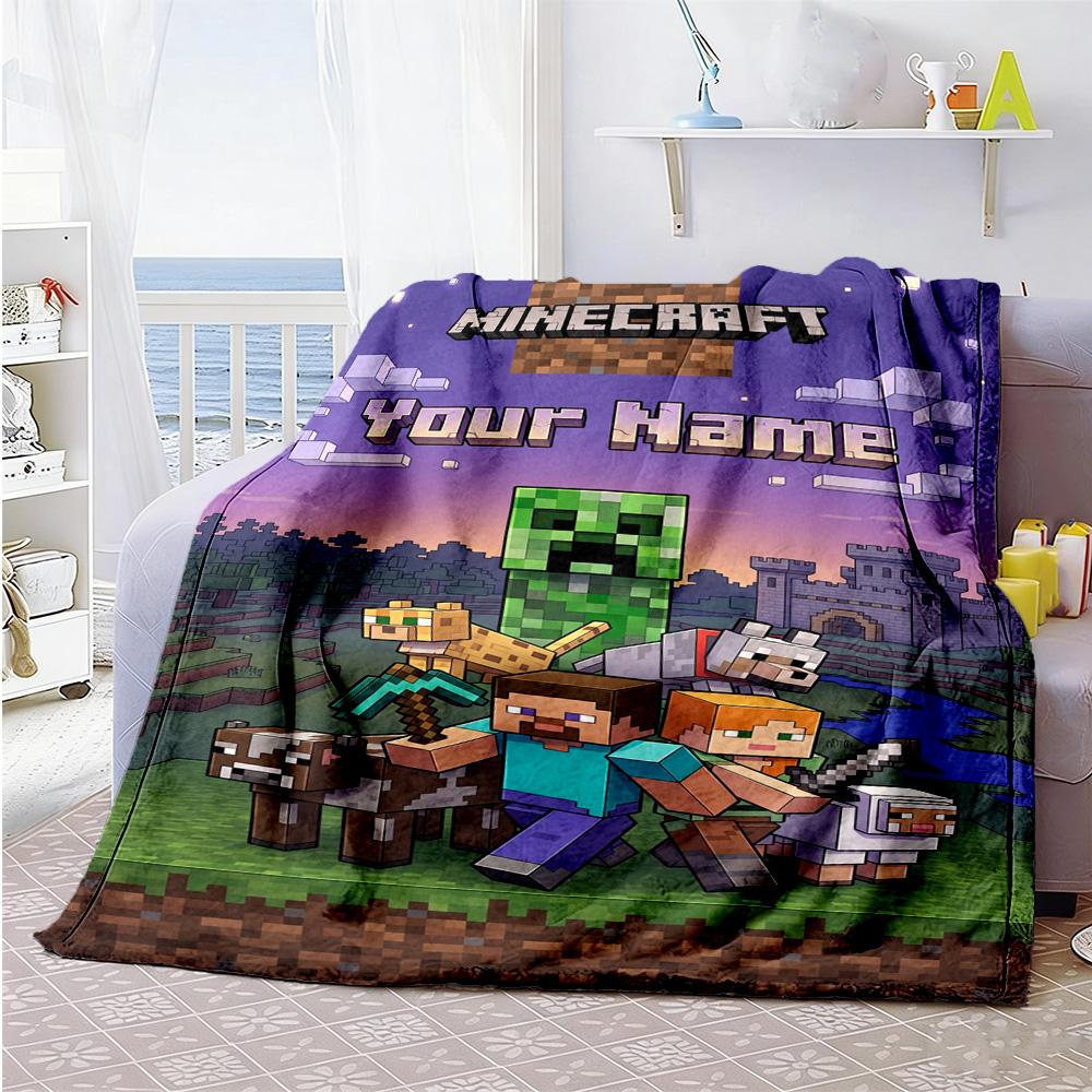 Minecraft Personalized Text Blanket Throw Personalized Blanket Durable Comfort Throw For Sofa Livingroom Couch Chair Four Seasons Universal