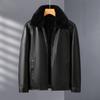 Мужское кожаное пальто, зимнее утепленное повседневное мужское кожаное пальто с воротником-поло на молнии