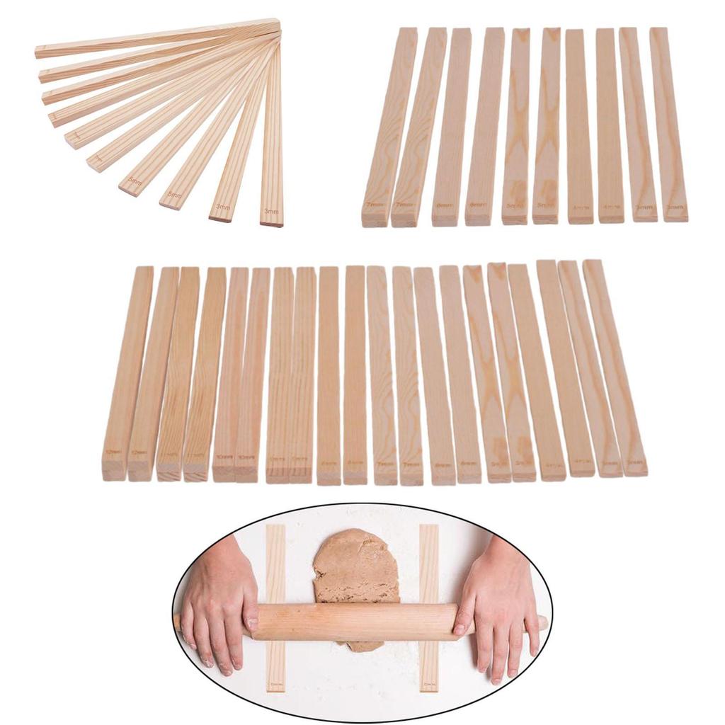 Wooden Rolling Pin Guides Cooking Pies Pottery Clay Measuring Strips