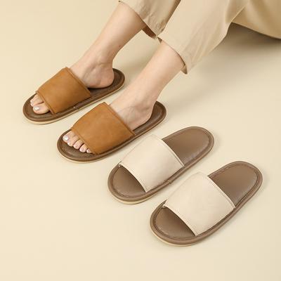 Домашние тапочки женские летние простые домашние бесшумные напольные нескользящие парные четыре сезона открытые кожаные тапочки мужские