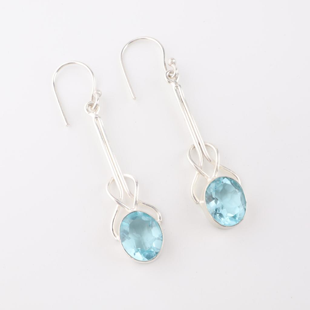 Sky Blue Topaz Gemstone 925 Sterling Silver Jewelry Handmade Hook Earrings 1.76" EE-171-8