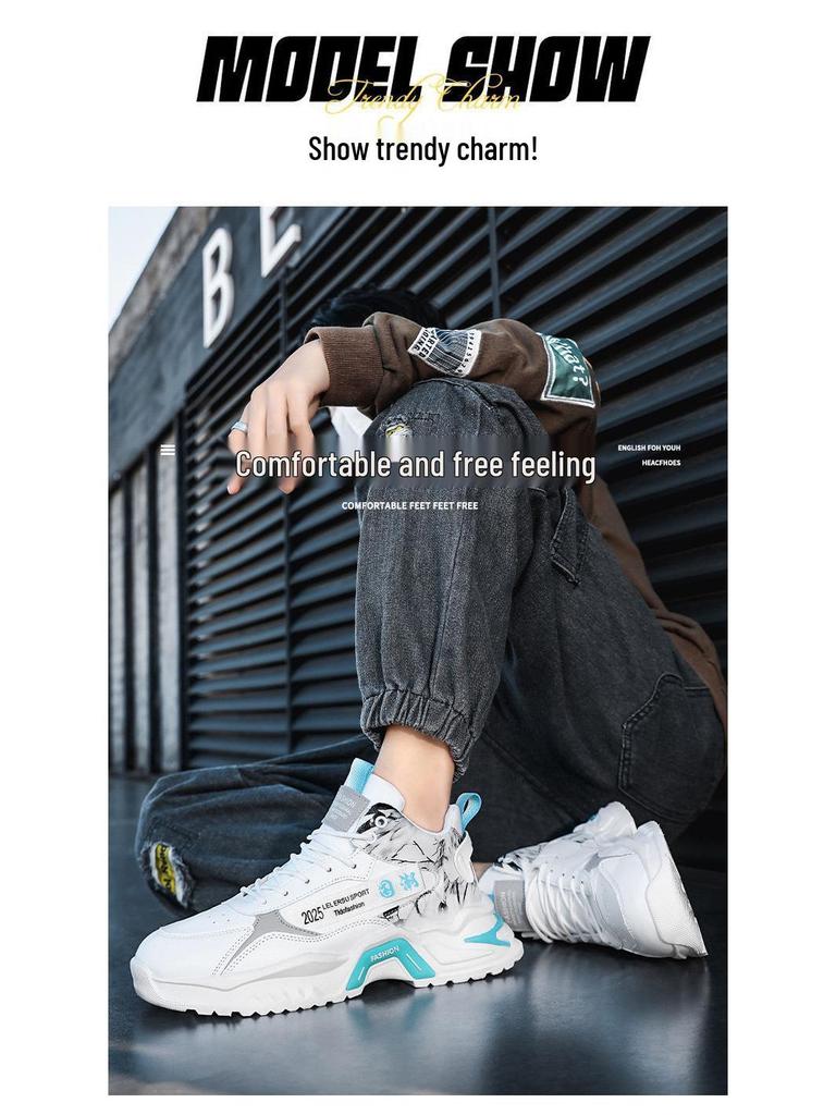Осенние мужские белые модные спортивные кроссовки с высоким верхом - трендовые беговые повседневные кроссовки для папы