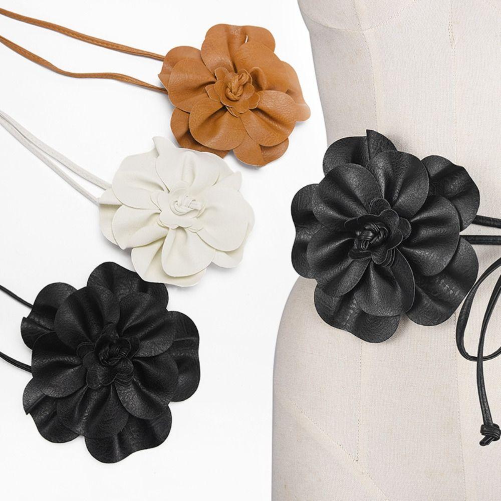 Large Flower Belt Floral Bohemian Waistband Thin Rope Leather Rope Belt Ladies Jeans