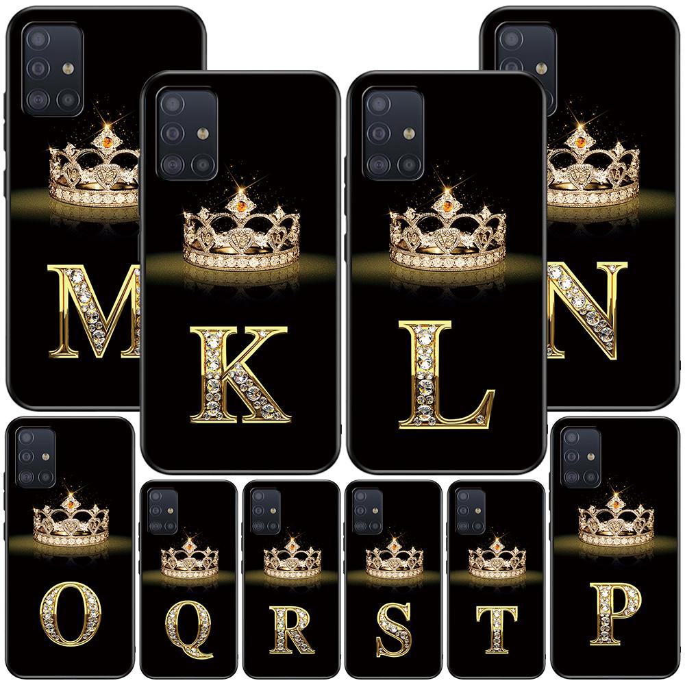 Diamond Crown Letter Case for Samsung Galaxy A52 A12 A53 A51 A32 A21s A22 A31 A72 A02s A13 5G A11 A41 A03s TPU Black Phone Cover
