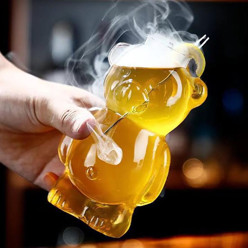 Стеклянная кружка в форме медведя, креативные коктейльные бокалы, прозрачные стаканы для сока, персонализированные стеклянные стаканы для воды, аксессуары для бара и вечеринки