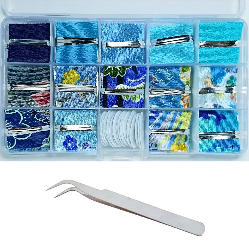 Chirimen Tsumami Zaiku Mini Fabric Set Japanese Handmade DIY Hair Small Craft Floral Solid Japanese Kimono Blue [seriction] (Includes Tweezers) -