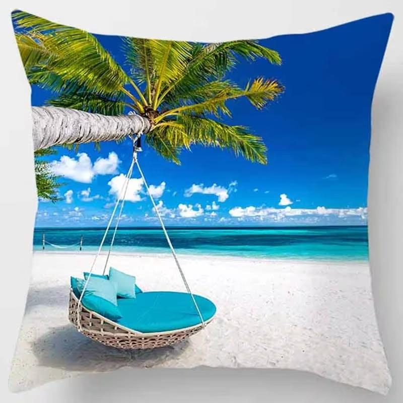 Double Sided Paradise Beach Pillow Case Summer Relaxation Small Gift for Friends and Travel Enthusiasts