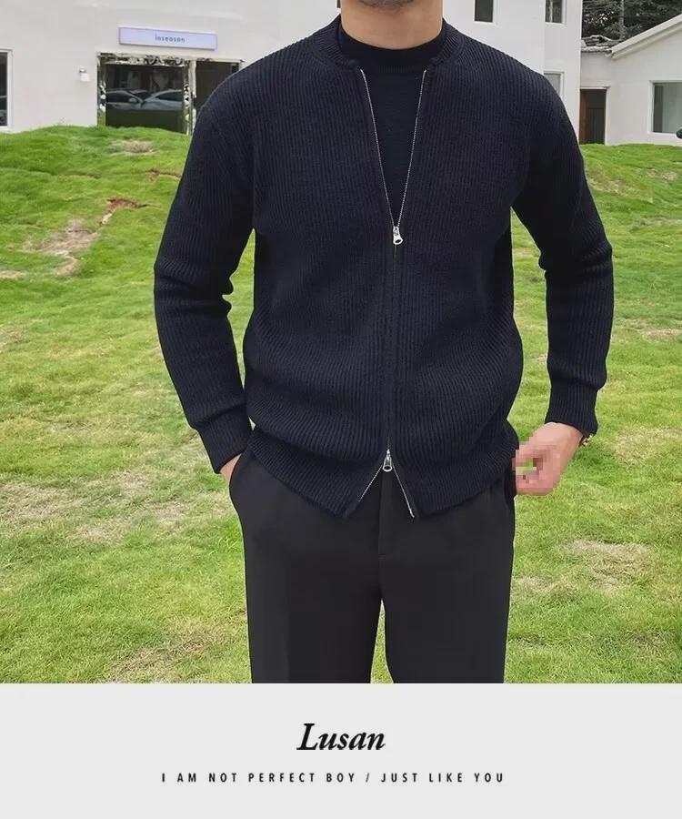 Мужской свободный вязаный свитер-кардиган куртка - модный корейский стиль для весны и осени 2024 года