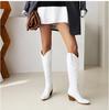 Retro Mid Length Embroidered Western Cowboy Boots Pointed Toe V neck Non Slip Knight Riding Boots for Women Fashion Winter Daily Wear