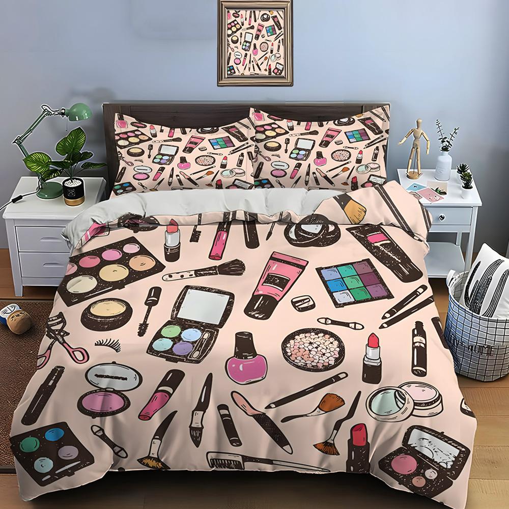Модный комплект постельного белья с принтом макияжа, 3 предмета, пододеяльник 1, наволочки 2, комплект постельного белья для взрослых и детей, роскошные подарки для девочек