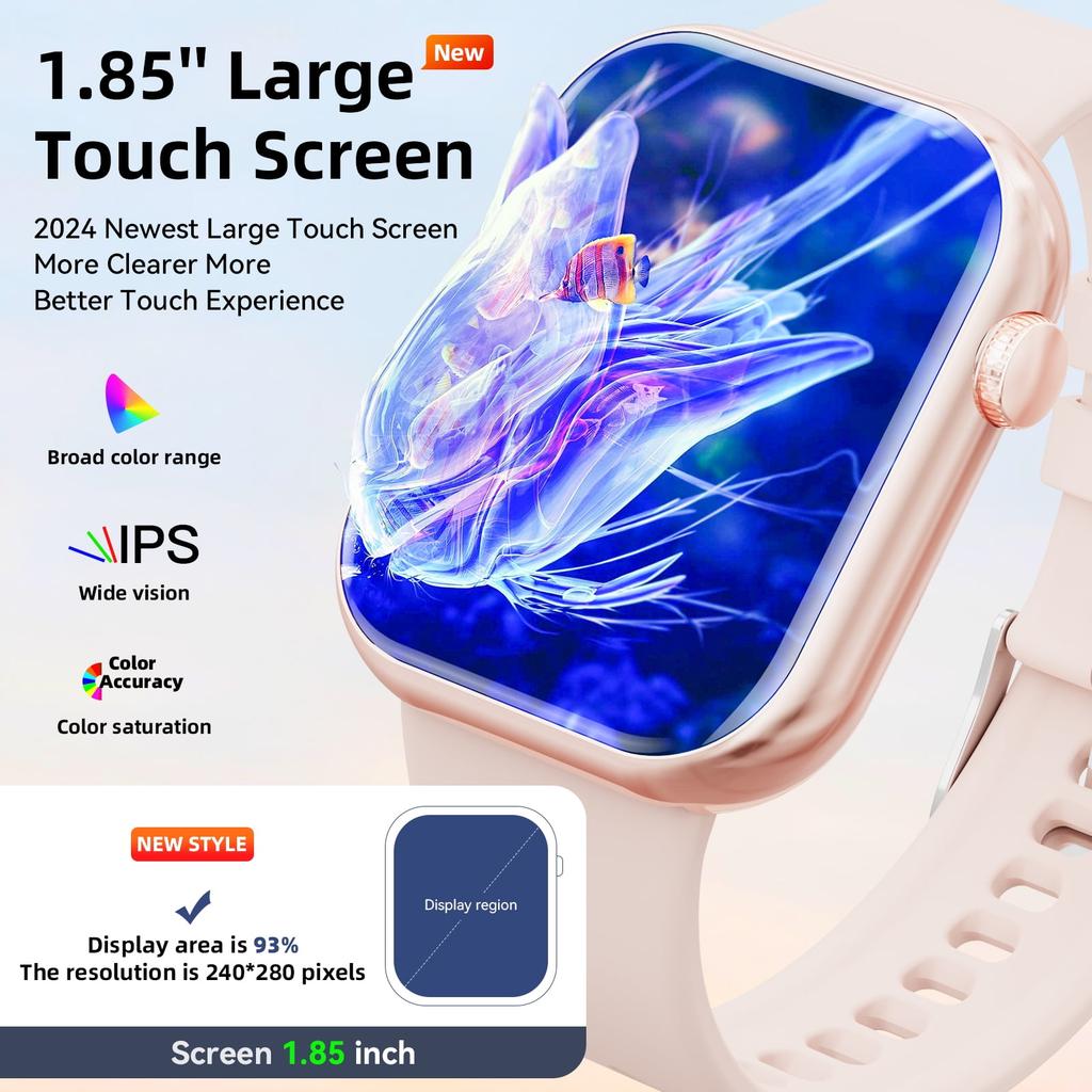 Smart Watch, 1.85-inch Touch Screen Activity Fitness Tracker Watch,  IP67 Waterproof Sports Step Counter, Suitable for Android Iphone Devices