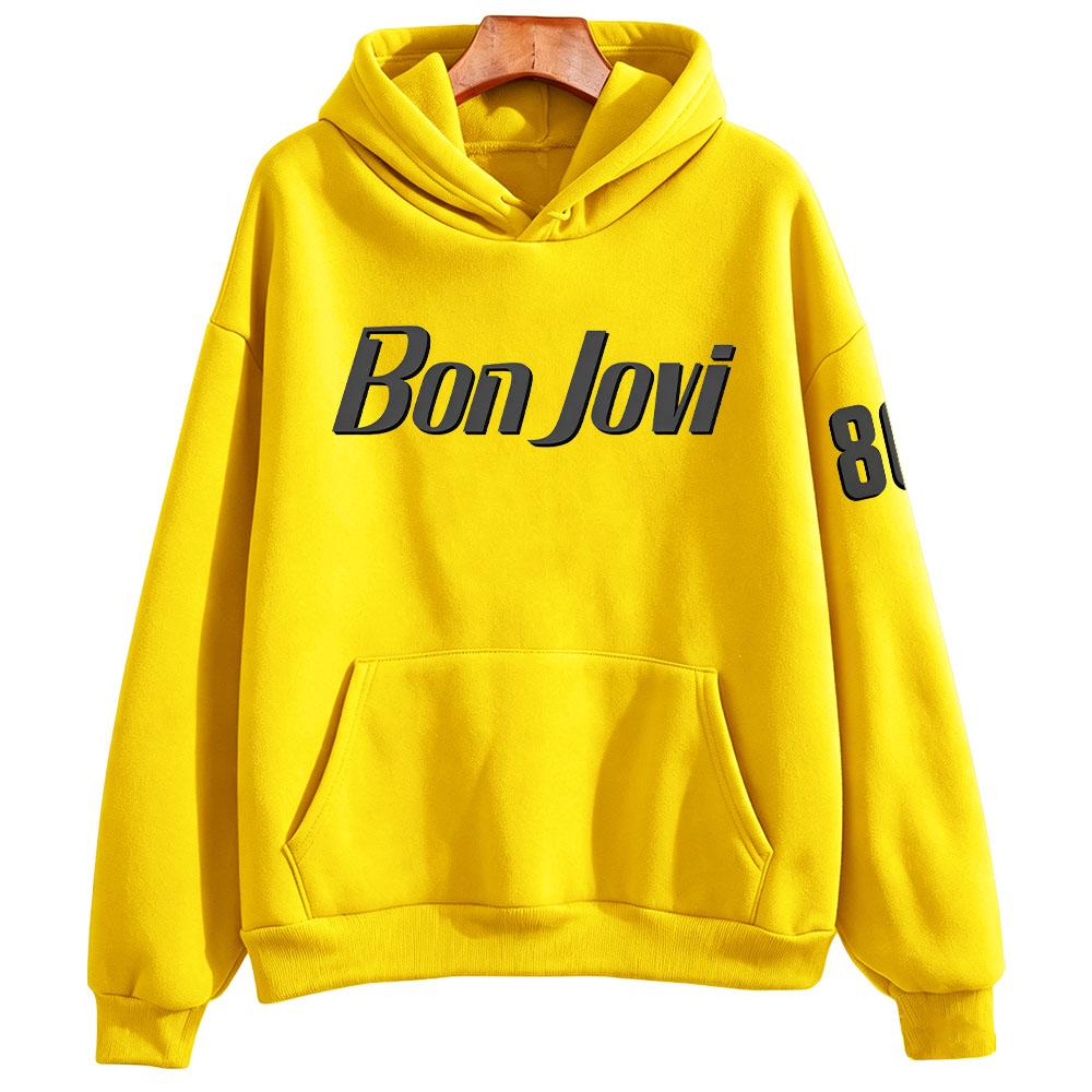Толстовка Bon Jovi в тонких оттенках Рок Винтажный Принт с Буквами Мерч Свитшот с Капюшоном с Длинным Рукавом Оверсайз Пуловер Мода Уличного Стиля Худи