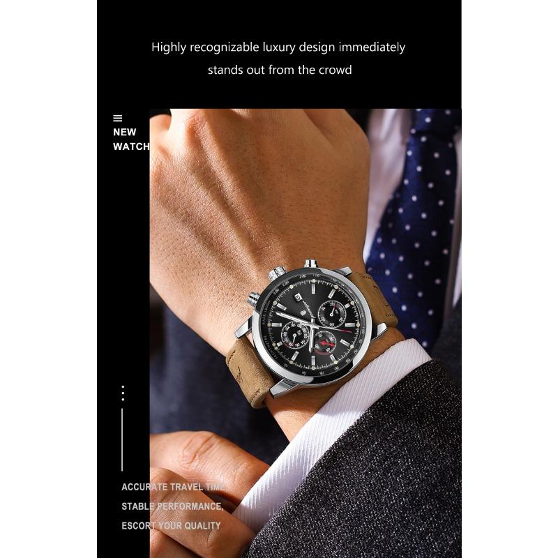 POEDAGAR Functional Luxury Man Wristwatch Date Waterproof Luminous Chronograph Men Watch Male Leather Quartz Watches