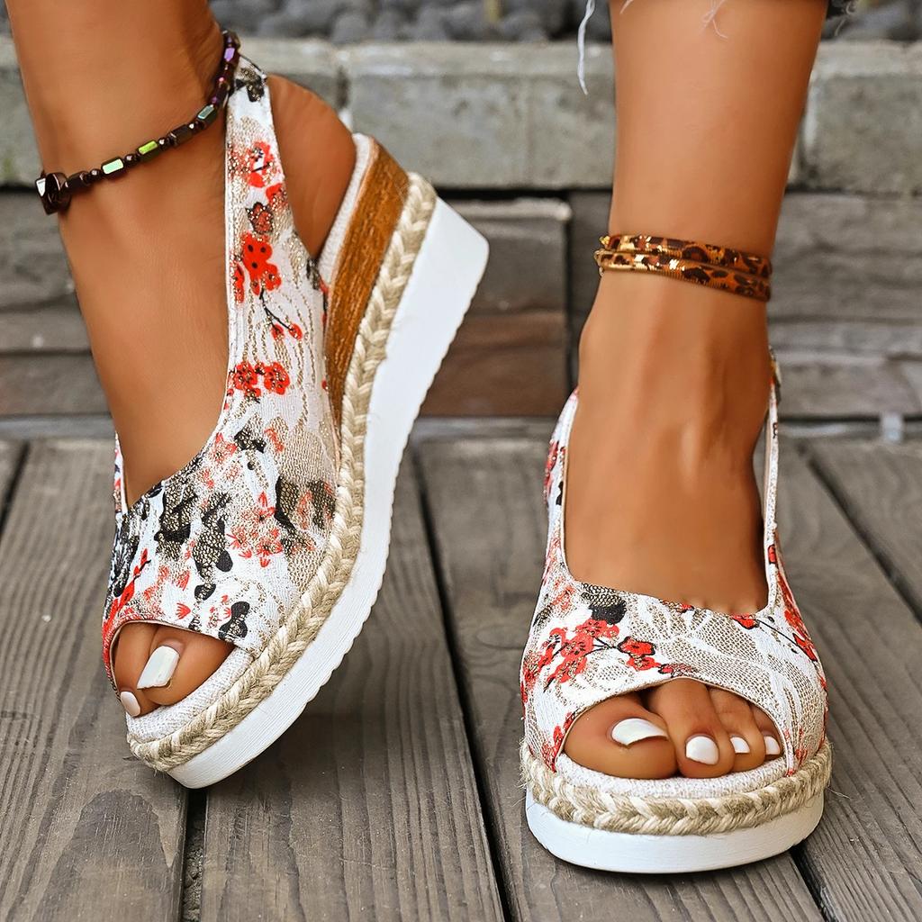 Fashion Wedge Flat Sandals Women Summer Slingbacks Peep Toe Platform Shoes for Women Light Non-slip Comfort Fabric Cushion Beach Sandals