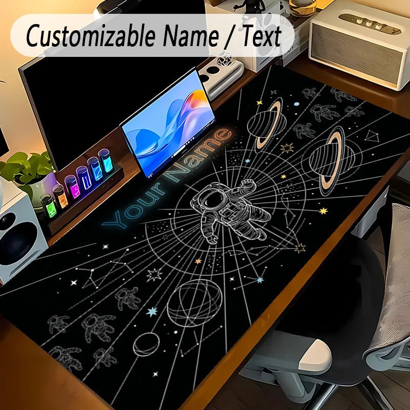 Astronaut Space Theme Personalized Mouse Pad Custom Name Text Non Slip Desk Pad For Laptop Office Desktop